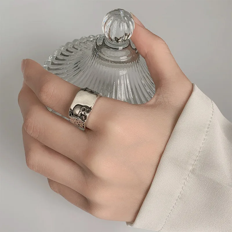 925-Sterling-Silver-Unique-Skull-Lines-Ring-For-Women-Fine-Jewelry-Finger-Adjustable-Open-Vintage-Ring-1